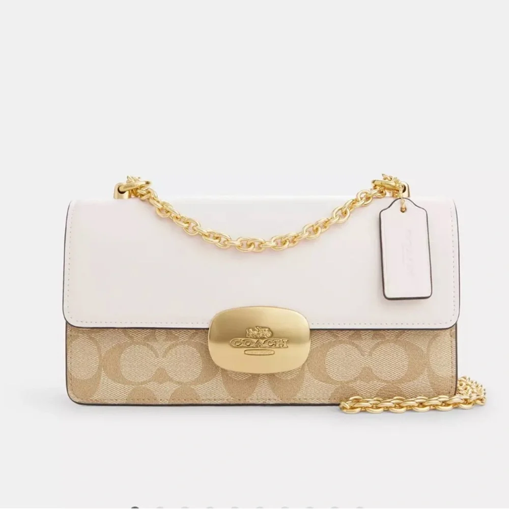 NWT Coach Eliza chain signature Crossbody shoulder Bag Chalk/light Khaki CP009